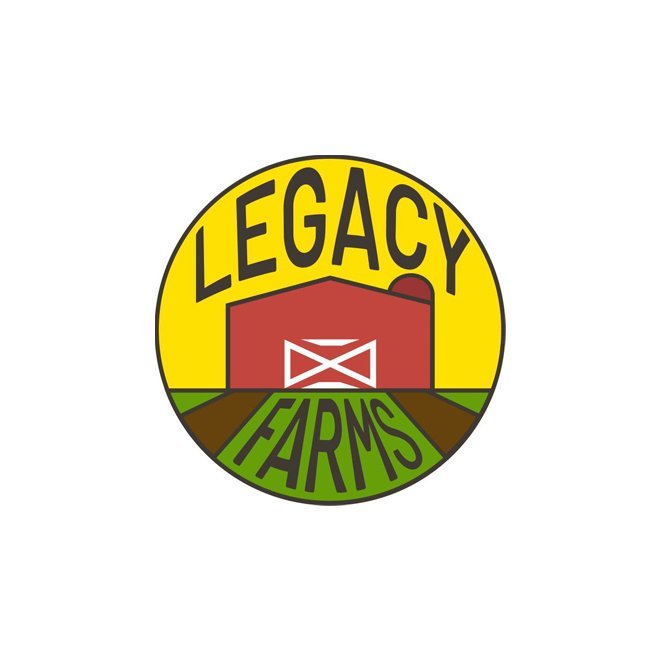Legacy Farms logo with barn and fields.